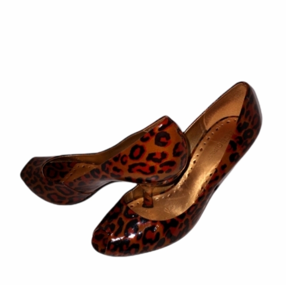 BCB Girls Vinyl Leopard Print open toe heels - Picture 1 of 14